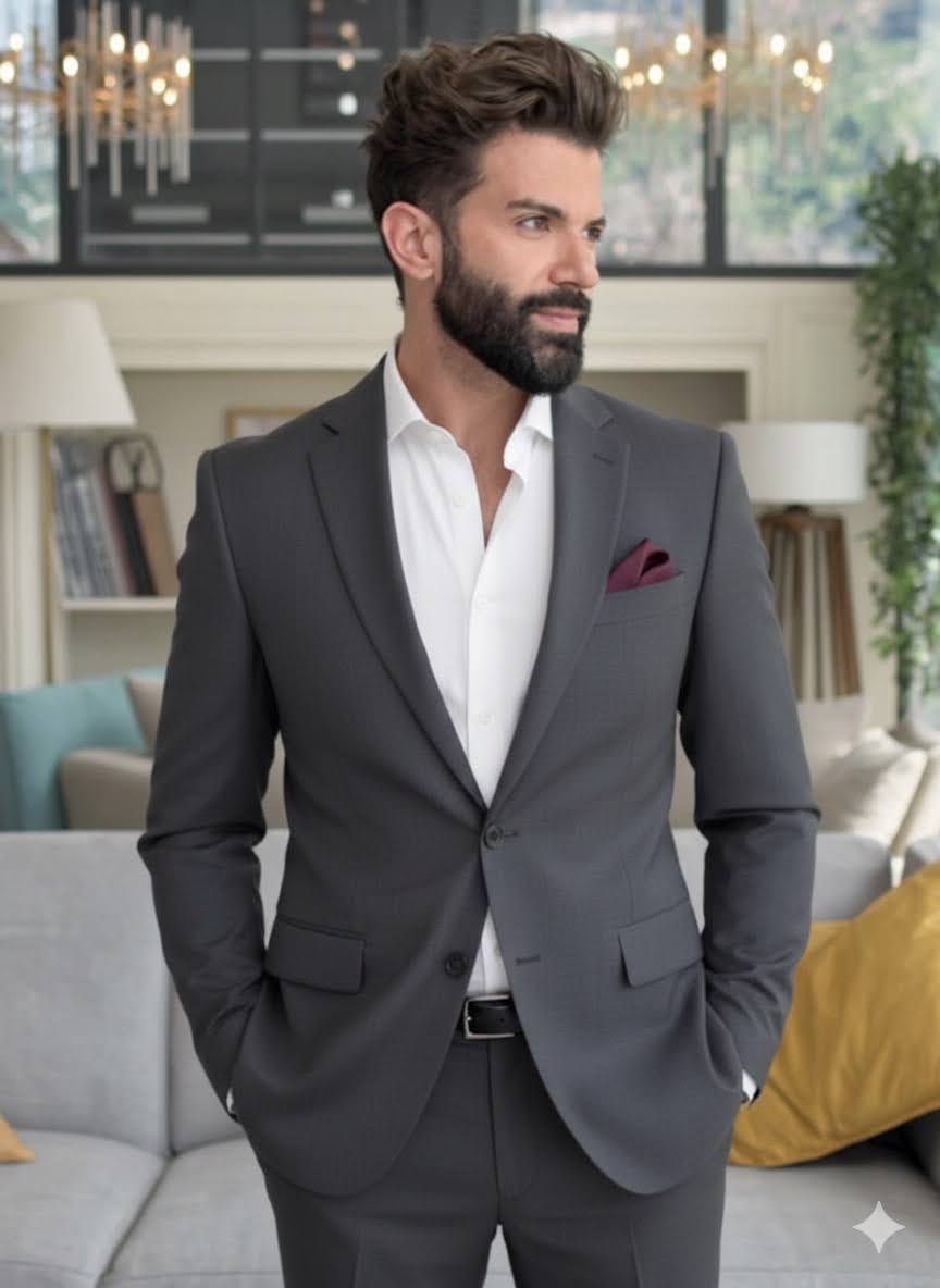 Andy Azadzoi in a tailored charcoal suit